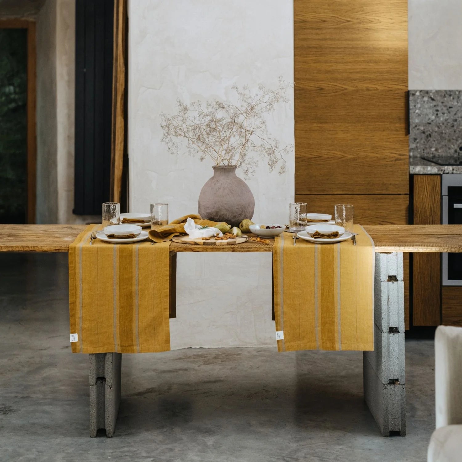 Amber Bronze Stripes Linen Table Runner - Wick'ed Fragrance House