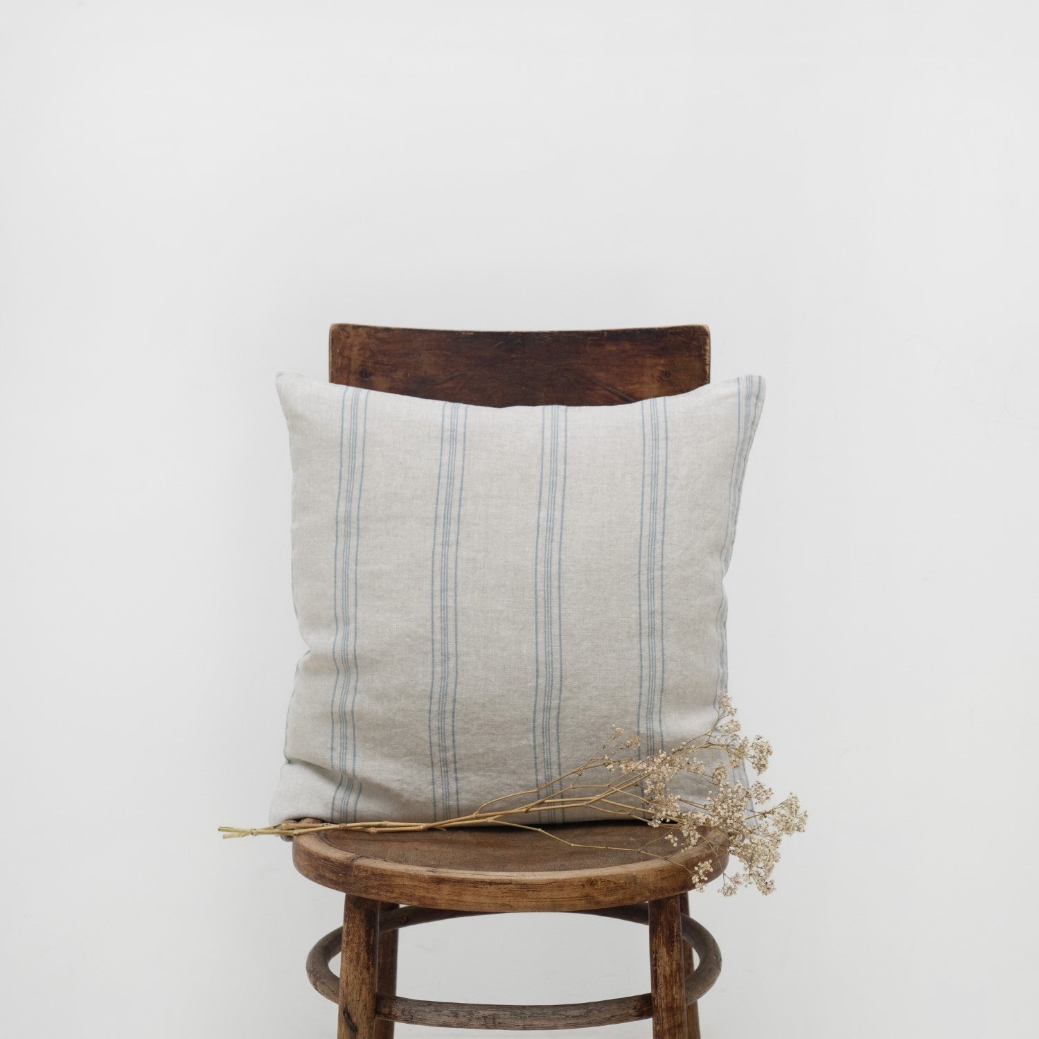 Grey Blue Wide Stripe Rustic Linen Cushion Cover - Wick'ed Fragrance House