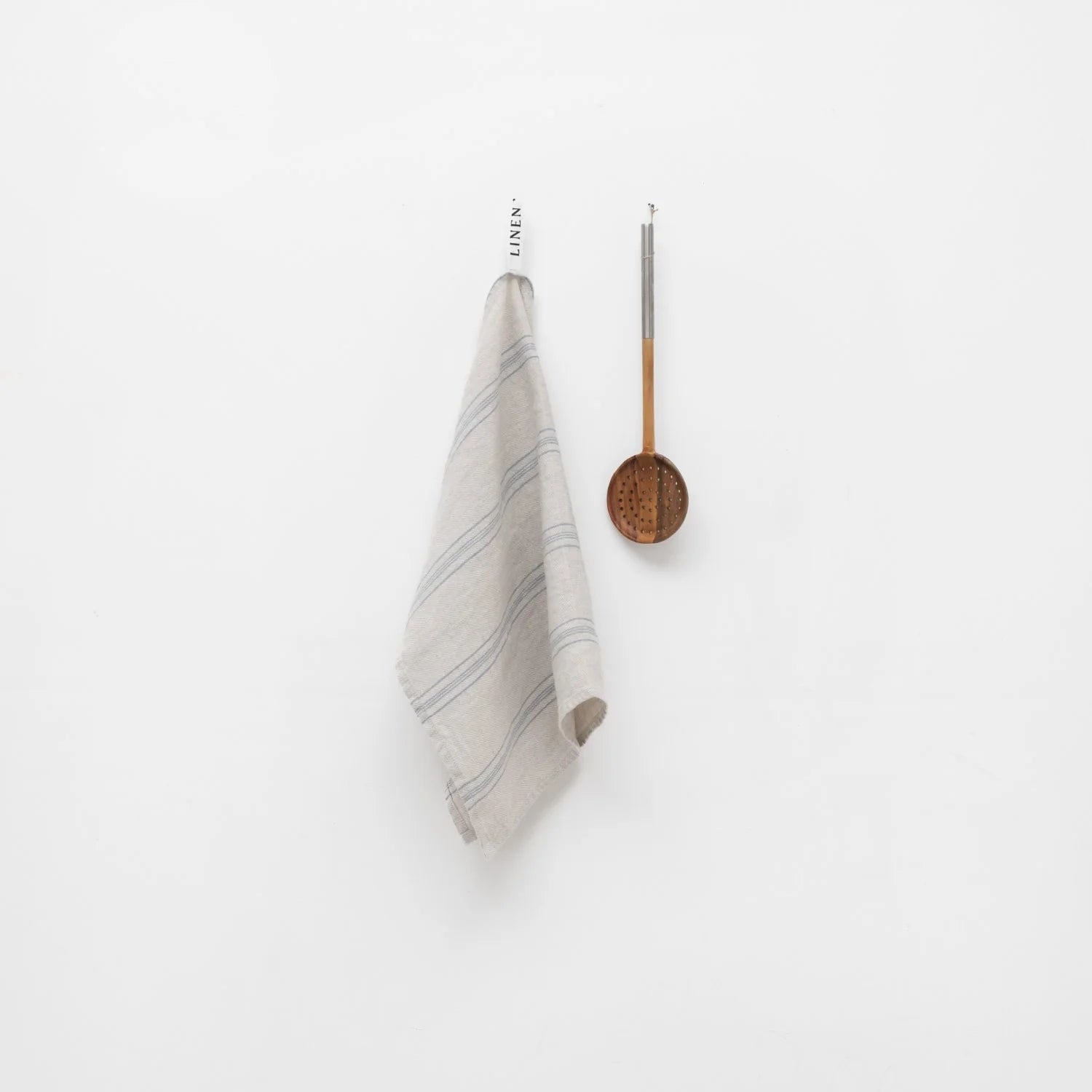 Grey Blue Wide Stripe Rustic Linen Kitchen Towel - Wick'ed Fragrance House
