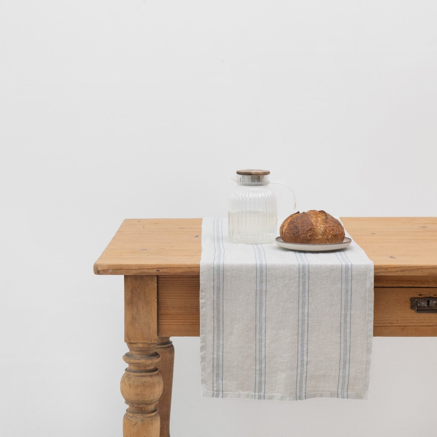 Grey Blue Wide Stripe Rustic Linen Table Runner - Wick'ed Fragrance House
