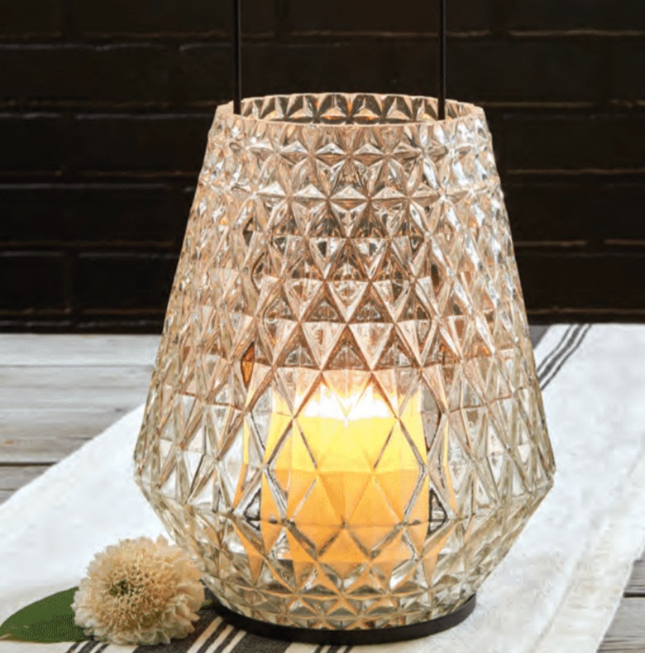 Diamond Embossed Glass Lantern - Wick'ed Fragrance House