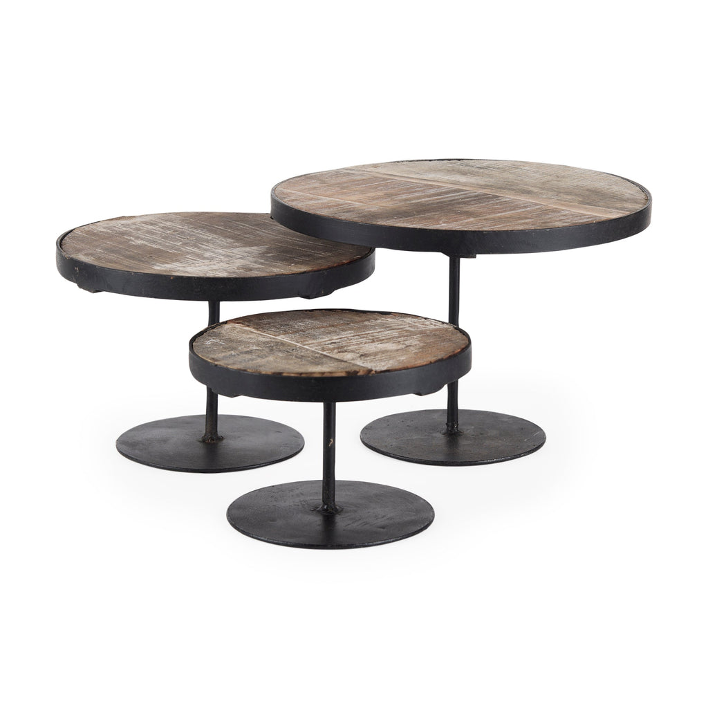 Light Brown Wood W/ Black Metal Base Round Decorative Display Stands - Wick'ed Fragrance House