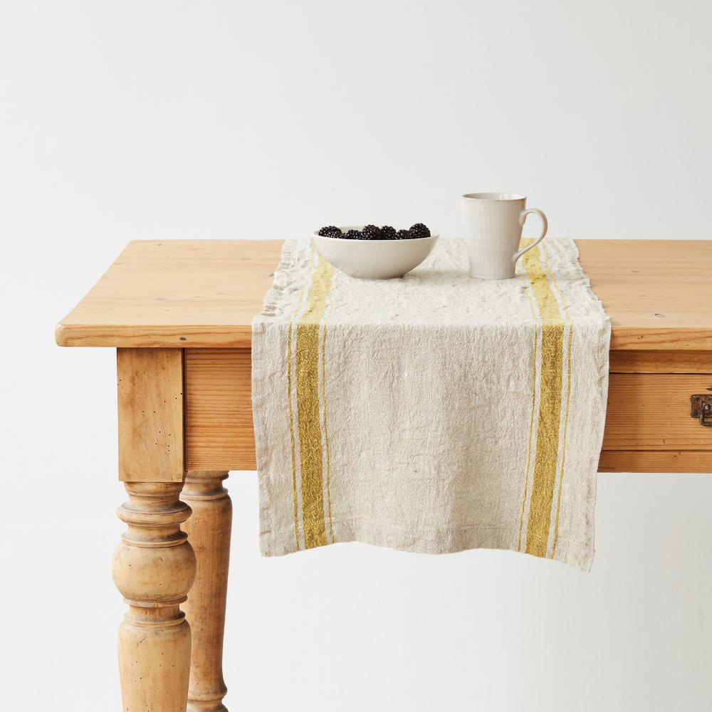 Mustard Stripe Vintage Linen Table Runner - Wick'ed Fragrance House