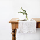 Optical White Linen Table Runner with Fringes - Wick'ed Fragrance House