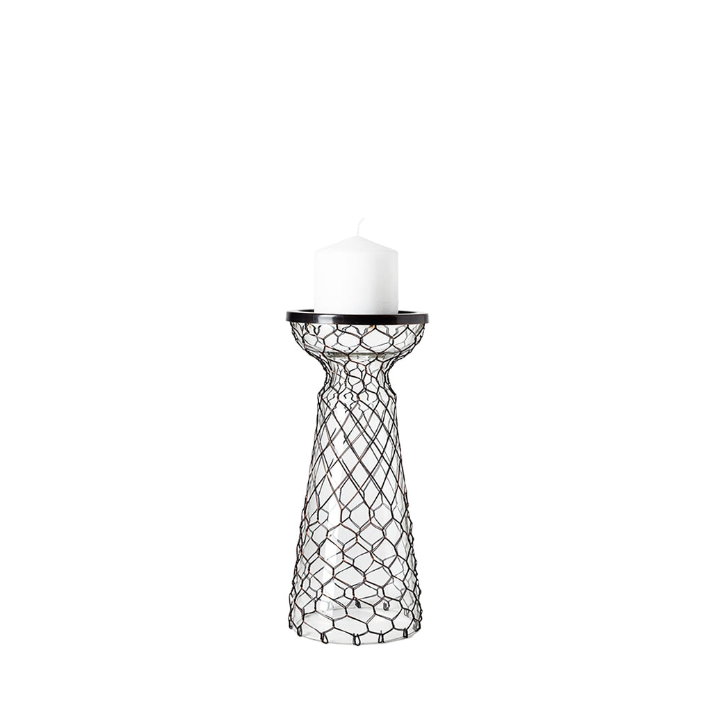 Shandra I Small Glass w/Metal Wire Snakeskin Pattern Table Candle Holder - COMING SOON - Wick'ed Fragrance House