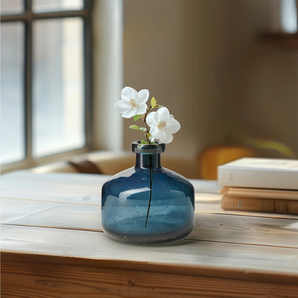 Tito Hand Blown Blue Glass Vase - Wick'ed Fragrance House