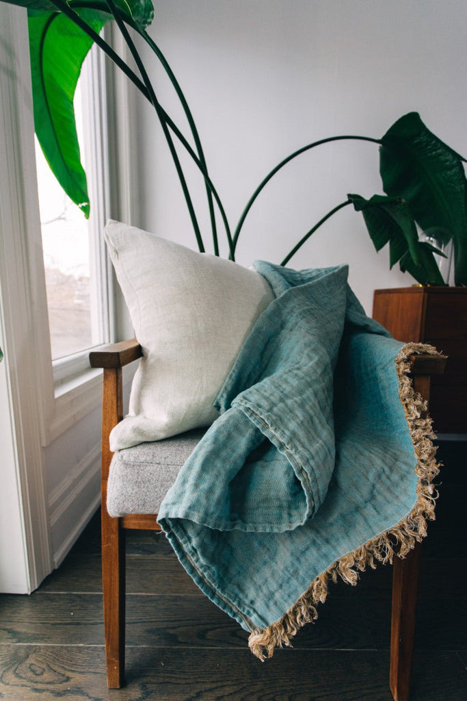 Double-sided Linen Throw Turquoise - Wick'ed Fragrance House
