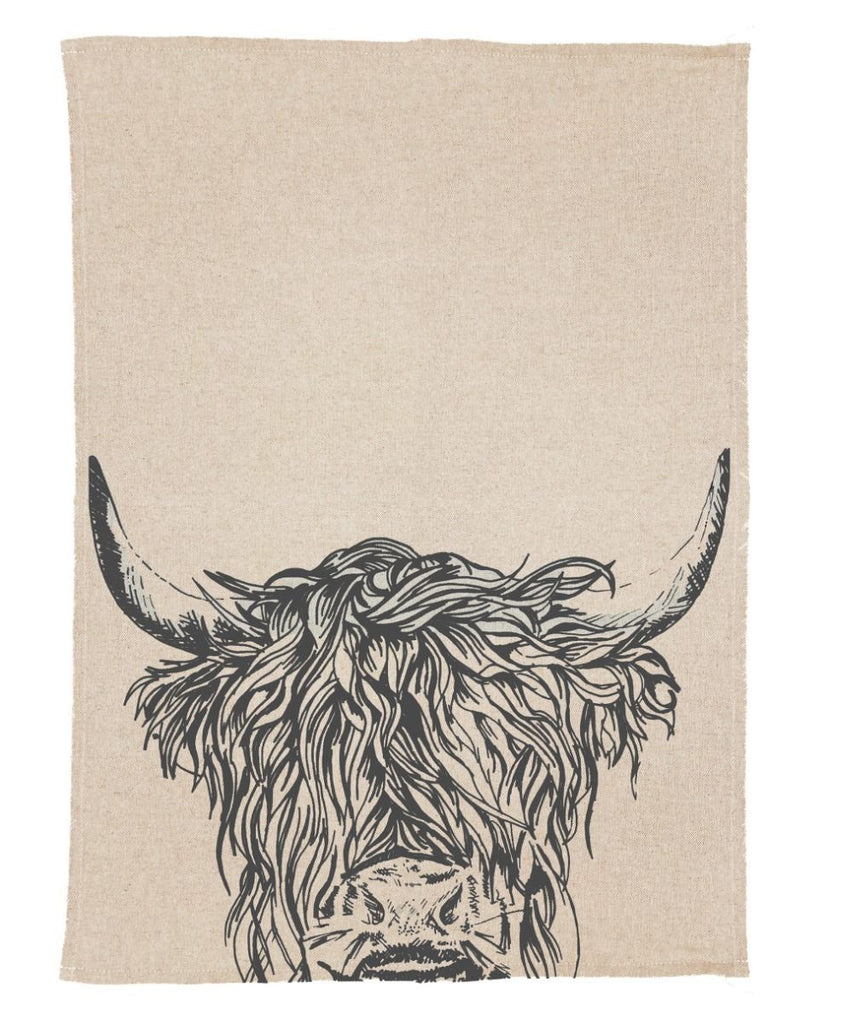 Linen Tea Towel Highland Cow - Wick'ed Fragrance House