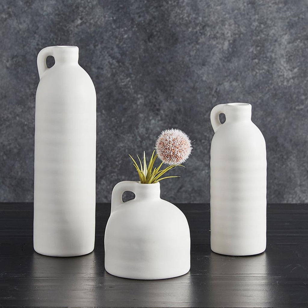 WHITE VASE WITH HANDLE - Wick'ed Fragrance House