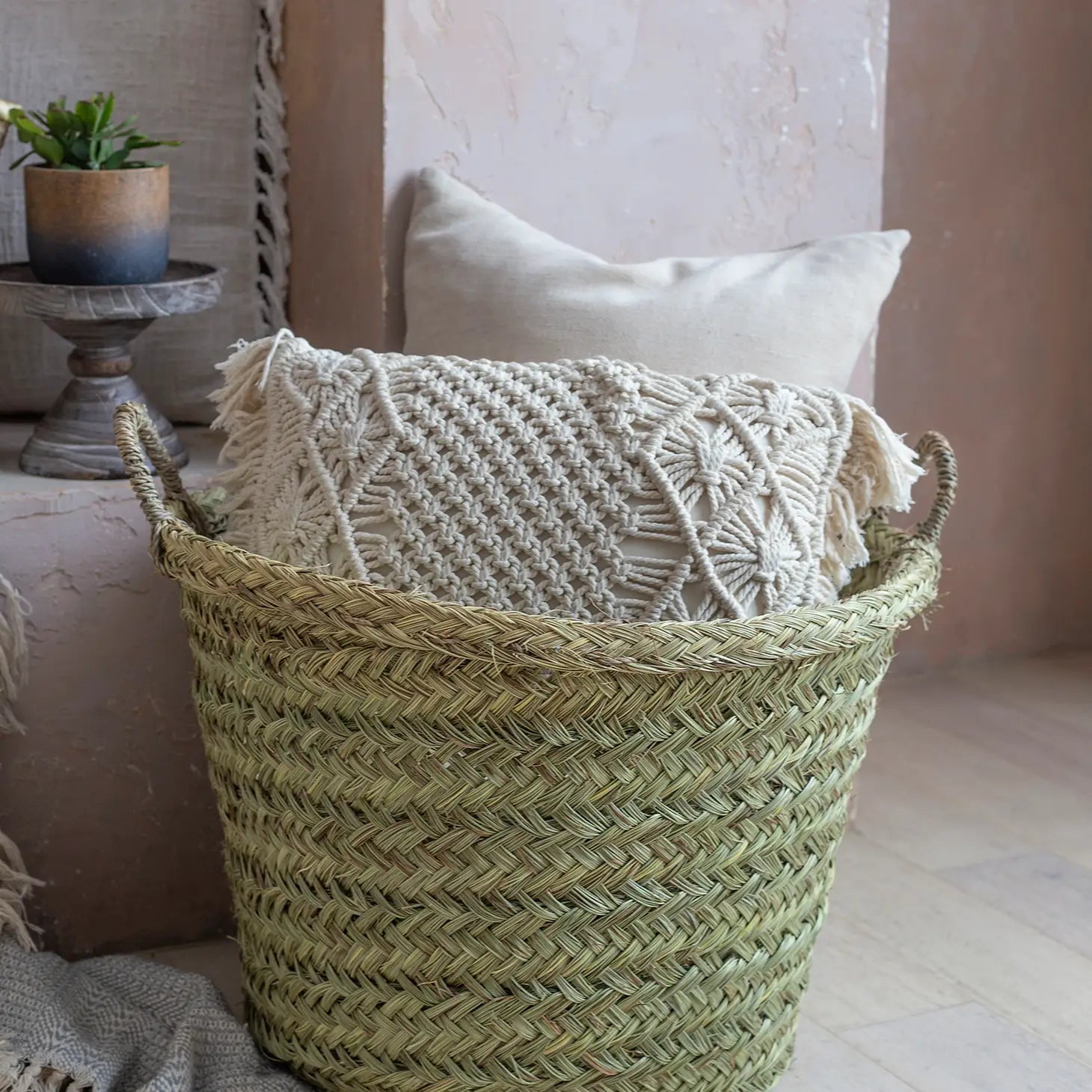 WOVEN ESPARTO GRASS UTILITY BASKET - Wick'ed Fragrance House